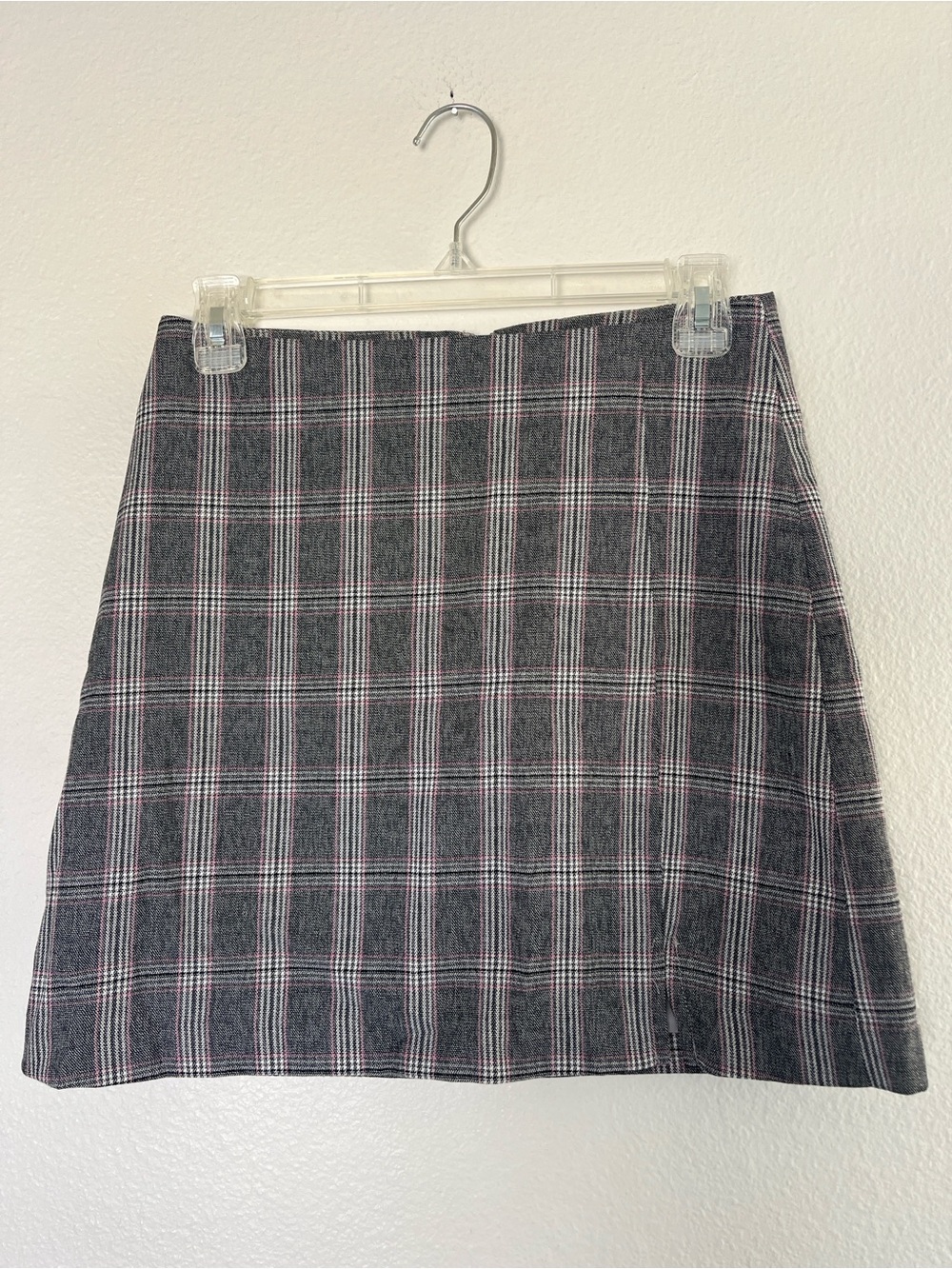 Mixxo Gray Plaid Mini Skirt with Pink Stripes, Korean Fashion, Academia Size 26